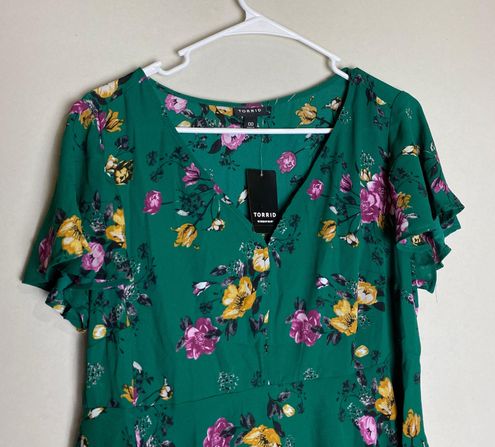 TORRID : Green Floral Georgette Babydoll Blouse