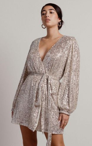 SheIn Curve Silver Sequin Long Sleeve Mini Dress Plus Size 2XL Gray - $32 -  From Tinnie