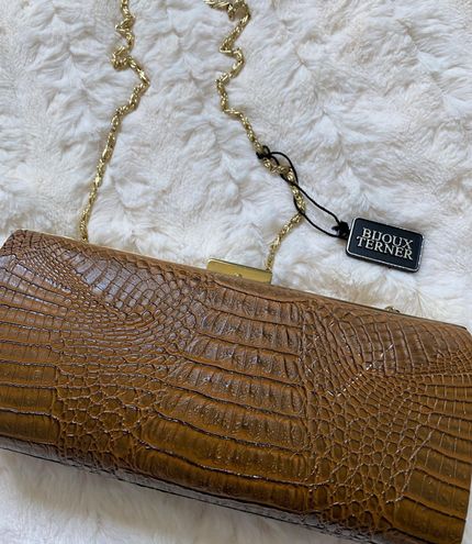 Evening Bag Clutch Purse Dk Golden Satin Bijoux Terner. 23” Shoulder Chain  G003 - AbuMaizar Dental Roots Clinic