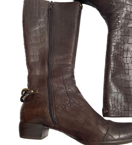 Anthropologie Biviel Chocolate Brown Croc Embossed Leather Mid