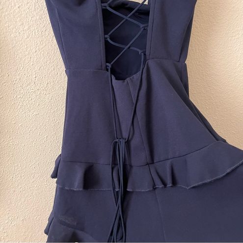 Brandi Crepe Ruffle Corset Dress in Navy