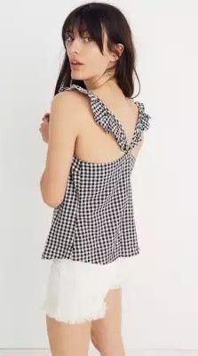 Madewell Ruffle-Strap Cami Top in Gingham Check Black Size 2 - $10 (81% Off  Retail) - From Tori