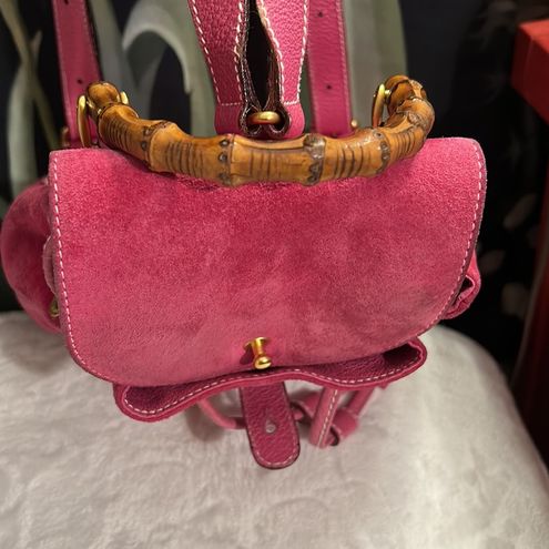 Authentic Gucci Vintage pink suede leather & bamboo mini Backpack