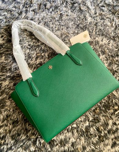 Tory burch emerson small top zip tote crossbody emerald stone