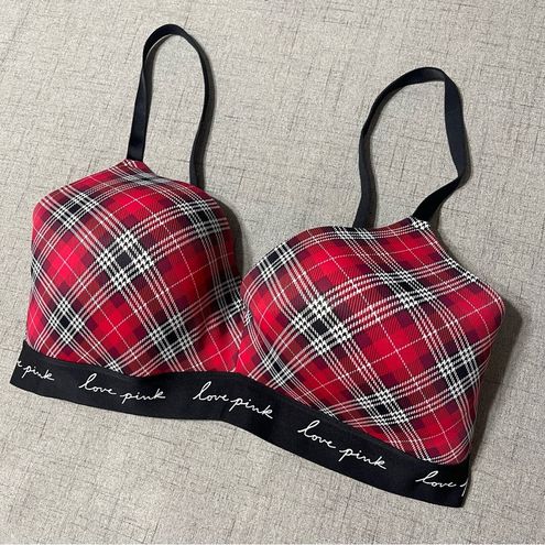 PINK - Victoria's Secret Victoria's Secret Pink Wear Everywhere Wireless  Lightly Lined Bra Plaid 36DD Red Size undefined - $35 - From Marie