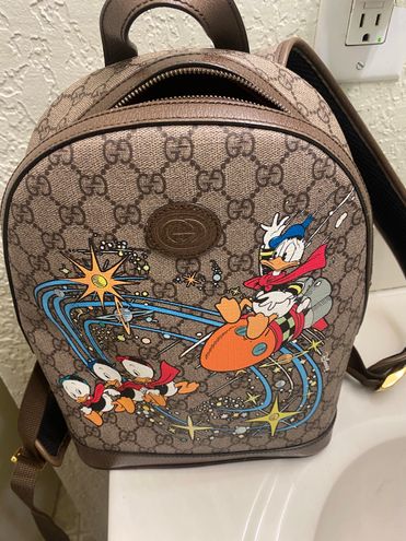 GUCCI GG Disney X Mickey Mouse Backpack Leather Tan Brown Italy Bag Logo  NEW