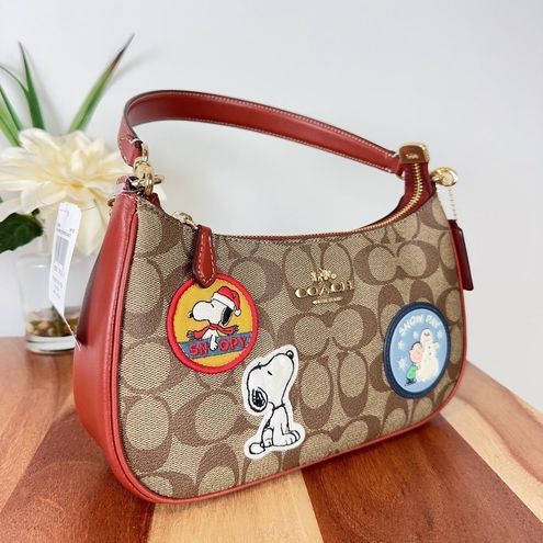 Authentic Coach X Peanuts Teri Shoulder Bag In Signature Canvas With  Patches NEW