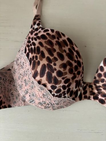 Victoria's Secret lined demi bra cheetah print w lace & rhinestone