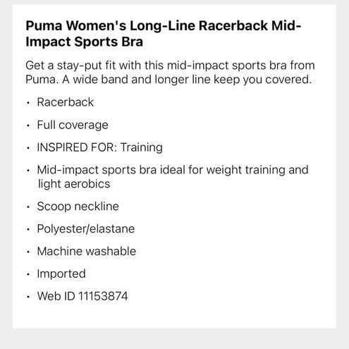 Puma NWT Long-Line Mid Impact Racerback Pink Sports Bra Removable Pads Small  - $19 New With Tags - From Tina