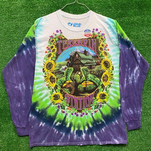 Grateful Dead Terrapin Station Tie-Dye Long Sleeve T-Shirt Tee Liquid Blue