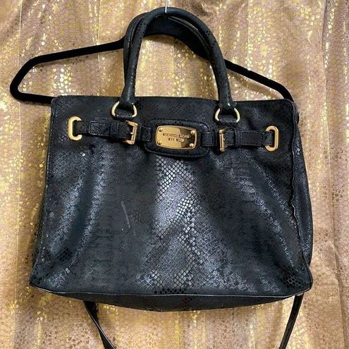 Michael Kors black snakeskin gold chain hardware tote purse, used, medium  size - $29 - From Jessica