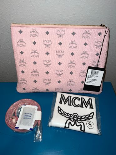 MCM Powder Pink Monogram Visetos Logo Pochette Crossbody Pouch