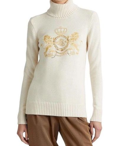 Nwt Polo Ralph Lauren Women's Cream Crest Wool Turtleneck Sweater