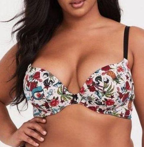 Torrid Tattoo Plunge Push-Up Print Straight Back Bra Size 46DDD Red - $19 -  From Paige