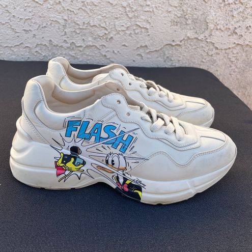 Gucci Disney Collaboration Donald Duck Sneakers Size 6.5 White/Green/Red 649399 Leather Rubber