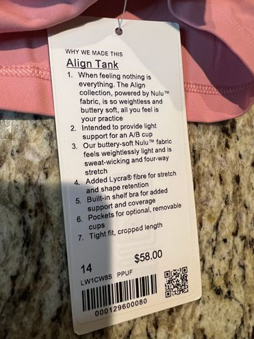 Lululemon Align Tank Top Pink Puff A/B Cup Tight Fit Cropped Length