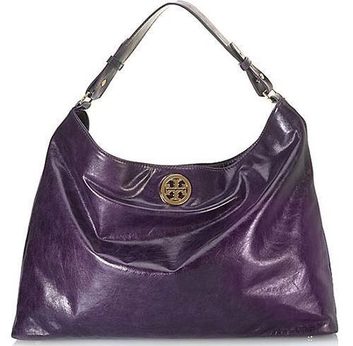 Tory Burch Dena Glazed Purple Leather Hobo Handbag Bag T Metal Logo  Goldtone Size One Size - $195 - From Theresa