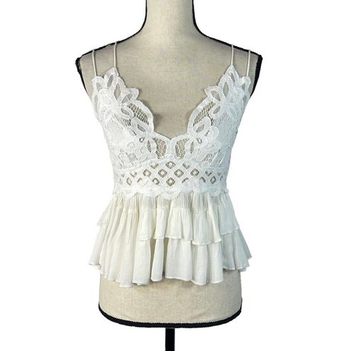 Adella Cami White Lace Ruffled Tank Top  Free people adella, Lace ruffle,  Ruffle tank top