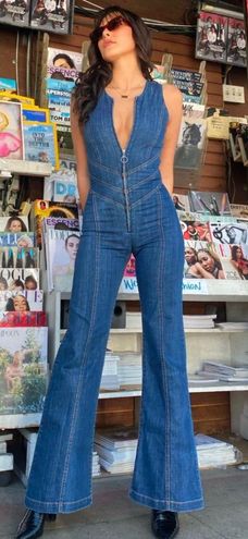 REVICE Denim Hollywood Heartthrob Heart Cutout Flared Denim Jumpsuit Size  XS