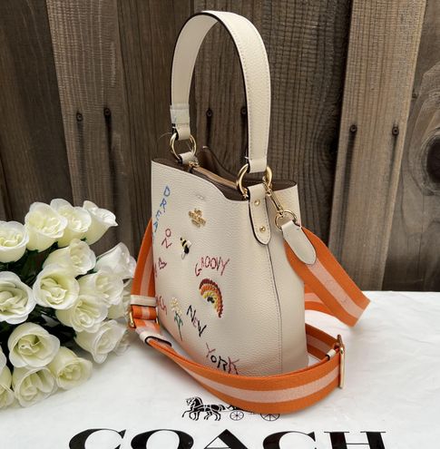 NEW Coach Small Town Bucket Bag +Wallet + DUST Bag SET Diary Embroidery  CHALK