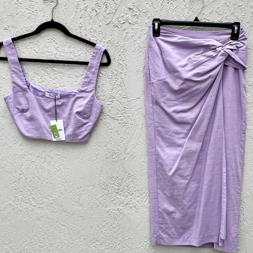 Gibson Two Piece Set - Linen Look Crop Top and Knot Front Midi Skirt Set in  Lilac