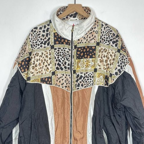 VTG 80s Active Frontier Windbreaker Jacket Plus Size 2X Black Tan