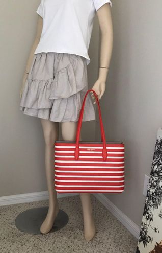 Kate Spade All Day Sailing Stripe Large Tote + Wristlet Tamarillo Orange  Multi