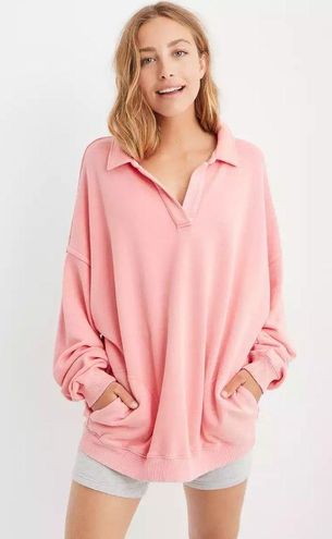 Aerie Happy Henley Everyday Polo Sweatshirt Pink Size M - $55 - From Jordan