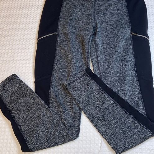 Athleta Metro Leggings Size MEDIUM Black Gray Herringbone High