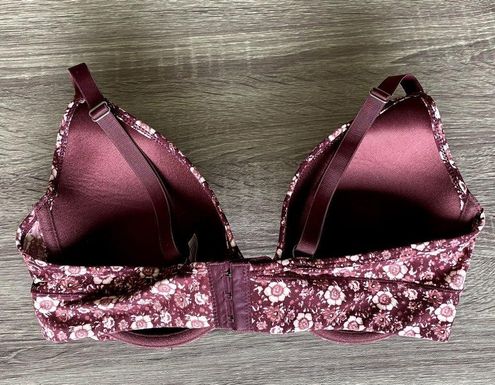 Lucky Brand Women's Plus Size 40D Maroon White Floral Print Underwire Bra