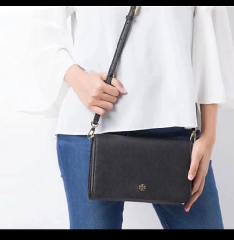 Tory Burch Emerson Combo Leather Crossbody in Black