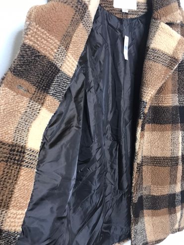 FAUX SHERPA PLAID COAT