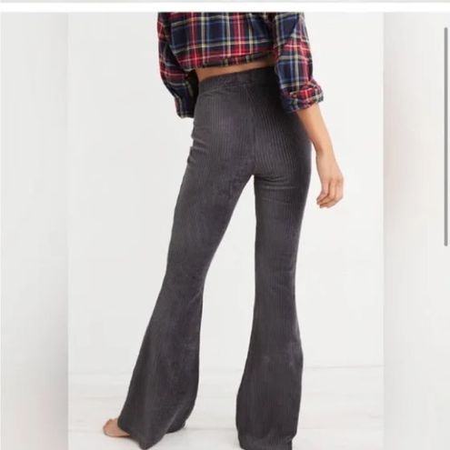 NWT Aerie Groove On Gray Velour Ribbed High Waisted Flare Pants
