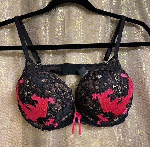 Victoria's Secret Bombshell Plunge Black Hot Pink Lace Push Up Bra, 34C  Size undefined - $36 - From Jessica