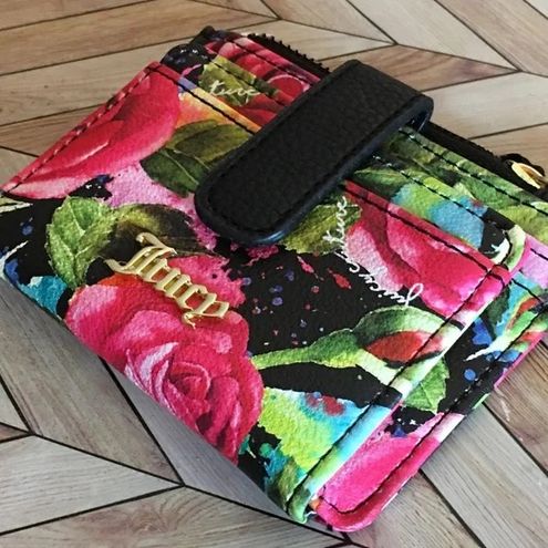 Juicy Couture Small, Black, Pink & Green Floral Credit Card Wallet, Tab  Closure Multiple - $17 New With Tags - From Dahnya