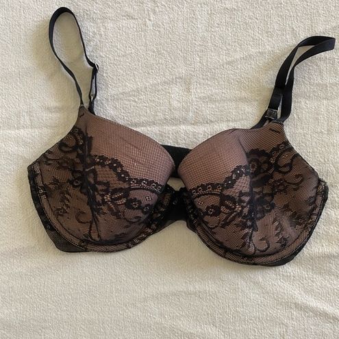 Victoria's Secret nude and black lace lined demi bra Size 34 E