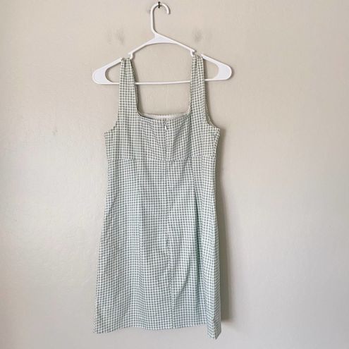 Happy Chance Sage Green Gingham Square Neck Mini Dress