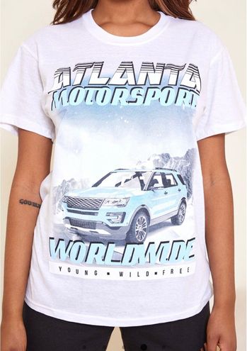 PRETTYLITTLETHING Women's Black Atlanta Motorsport Worldwide Printed T Shirt - Size S