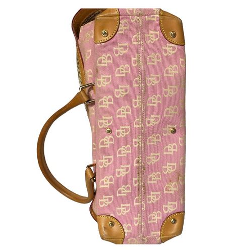 NEW Dooney & Bourke Dark Pink Taupe Logo Tackle Shoulder Bag Purse  Handbag QVC