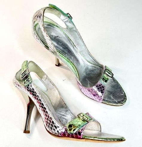 Giuseppe Zanotti Metallic Vintage Snakeskin Heels Slingback Open