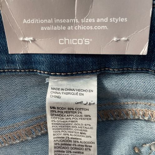 Chico's, Jeans, Nwt Chicos So Slimming Girlfriend Slim Leg Embellished  Jeans