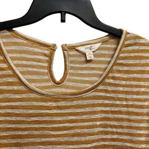 Terra & Sky Woman's Plus 2X Stripe Mustard yellow top Blouse Size 3X - $19  - From Jenns