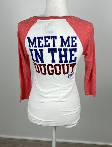 5th & Ocean PINK Sm White/Red Phillies Shirt Meet Me In The Dugout 3/4  Sleeve