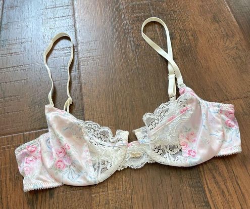 Christian Dior vintage pink floral and white lace bra, 36B Multiple