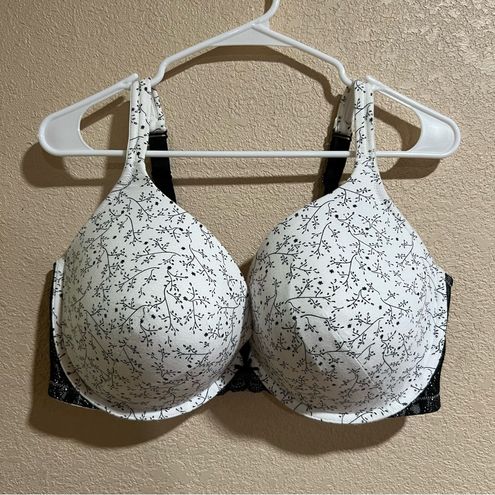 Cacique white black floral plunge tee shirt bra - 44DDD Size