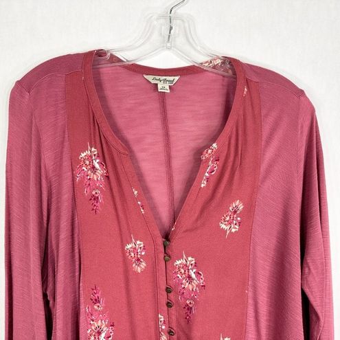 Lucky Brand, Tops, Lucky Brand Plus Size X Top Red Floral Long Sleeve V  Neck Pullover Boho 1674