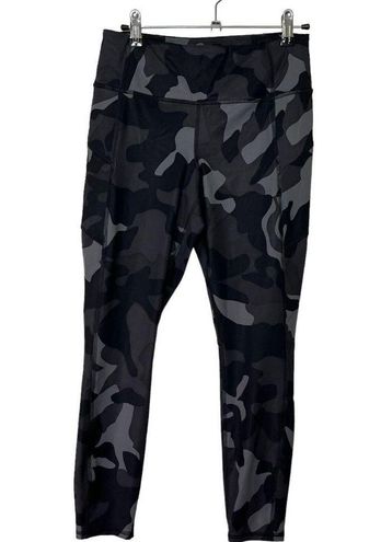 ATHLETA GRAY CAMO CONTENDER 7/8 TIGHT Women's LEGGINGS Zip Side