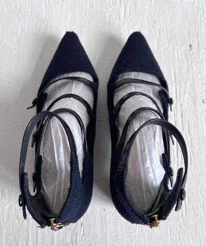 Tory Burch heels size 6 multi strap mary jane block heel wool leather blue  pumps - $19 (94% Off Retail) - From Hannah