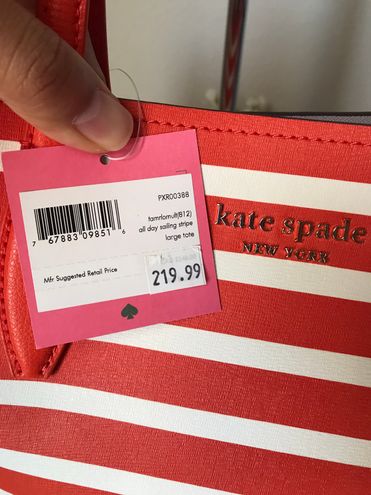 Kate Spade All Day Sailing Stripe Large Tote + Wristlet Tamarillo Orange  Multi