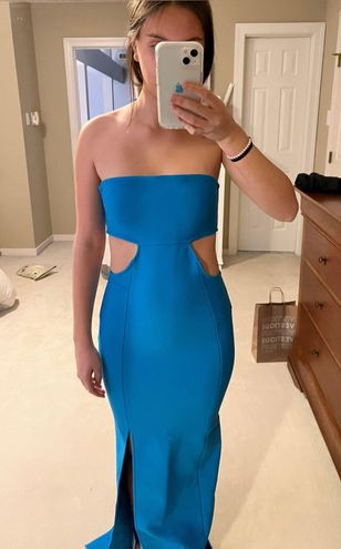 Charming Strapless Cut Out High Slit Maxi Prom Formal Dress - Blue
